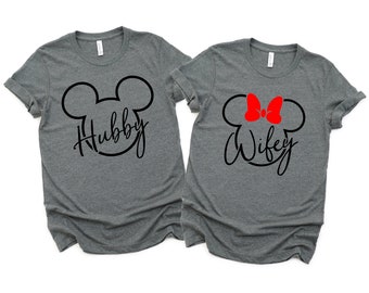 Hubby and Wifey Disney Couples Matching Unisex T Shirts - Mickey and Minnie - Anniversary - Disneymoon - Honeymoon