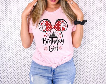 Minnie Mouse Birthday Girl Adult T Shirt- Disney Trip Matching Shirts - Polka Dot Ears