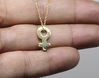 Feminist Venus Symbol, Gender Symbol Necklace, Gold Plated Venus Symbol, Necklace Pendant