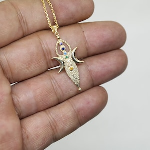 Triple Moon Goddess Necklace,Goddess Pendant with Chakra Stones,Mythological Jewelry Chakra Necklace, Aura Necklace, Energy Necklace,