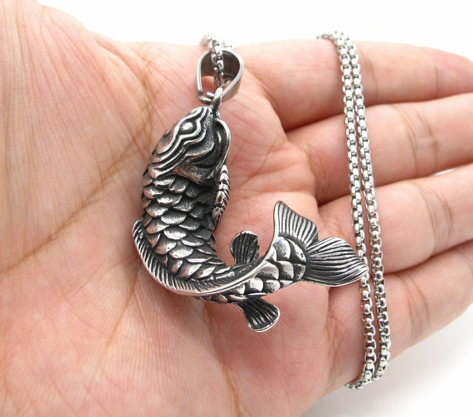 Fish Necklace for Men Genuine Stainless Steel - Etsy
