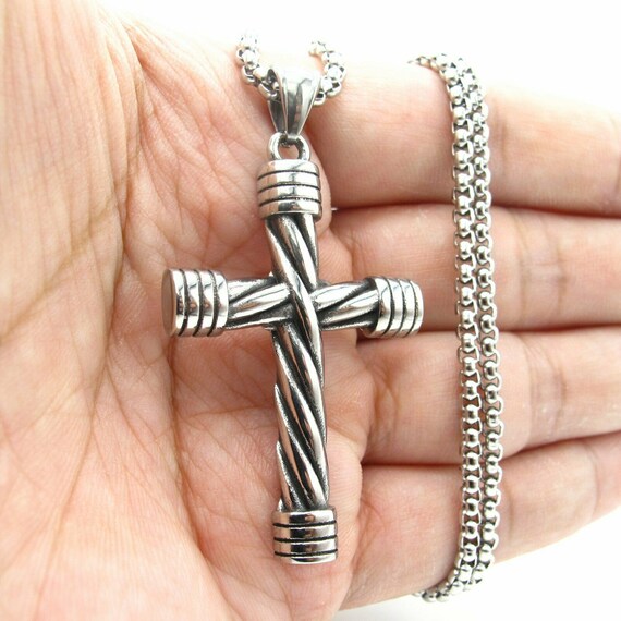 Mens Cross Pendant Necklace Genuine Stainless Steel Etsy