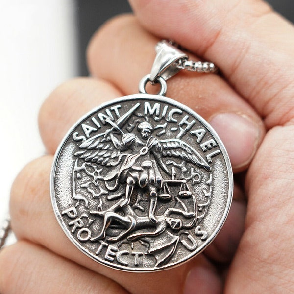 Catholic Christian Saint St Michael Medal Medallion Pendant Necklace Sales