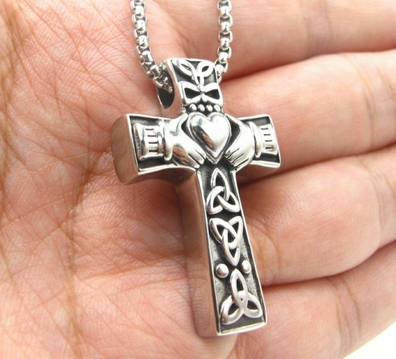 Celtic Claddagh Necklace For Men Gift for Dad Celtic Cross Necklace Claddagh Necklace Cross Necklace Celtic Claddagh Cross Jewelry