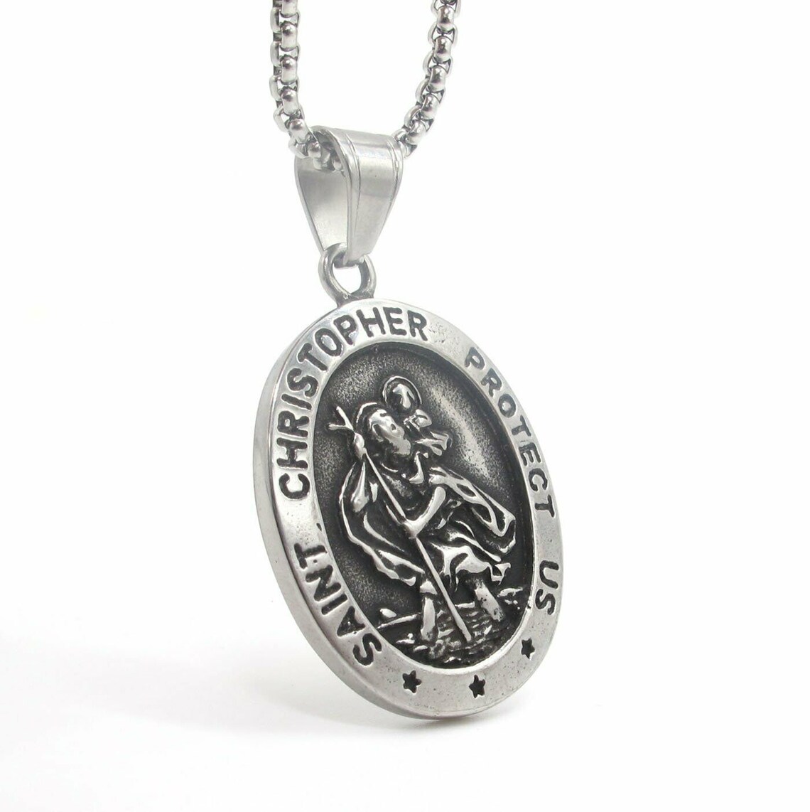 St Saint Christopher Pendant Necklace for Men Genuine Etsy