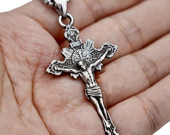 Jesus Crucifix St Benedict Cross Pendant Necklace for Men Jesus Crucifix St Benedict Cross Pendant Necklace for Men