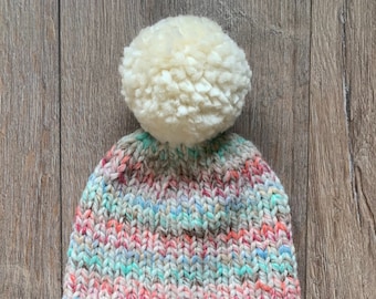 Hand Knit Kids Pom Pom Beanie With Ear Flaps - Etsy display picture 2