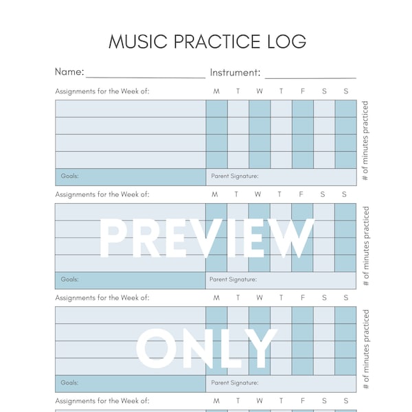 Music Practice Tracker, Music Practice Log, Printable Practice Tracker, Music Practice Record, Music Assignment Sheet, Music Teacher Tools