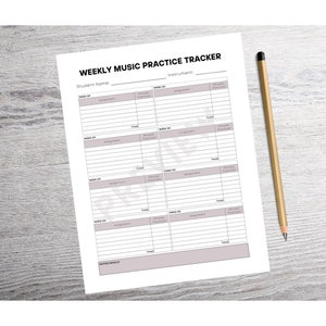 音楽練習トラッカー、音楽練習ログ、印刷可能な練習トラッカー、音楽練習記録、音楽課題シート、音楽教師ツール