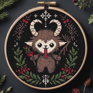 Gothic Krampus Cross Stitch Pattern, Cute Little Christmas Demon (PDF Instant Download)