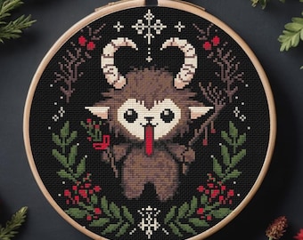 Gothic Krampus Cross Stitch Pattern, Cute Little Christmas Demon (PDF Instant Download)