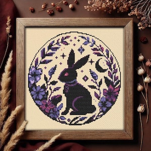 Dark Rabbit Cross Stitch Pattern - Spooky Gothic Easter Bunny Witchy Cottagecore (Instant PDF Download)
