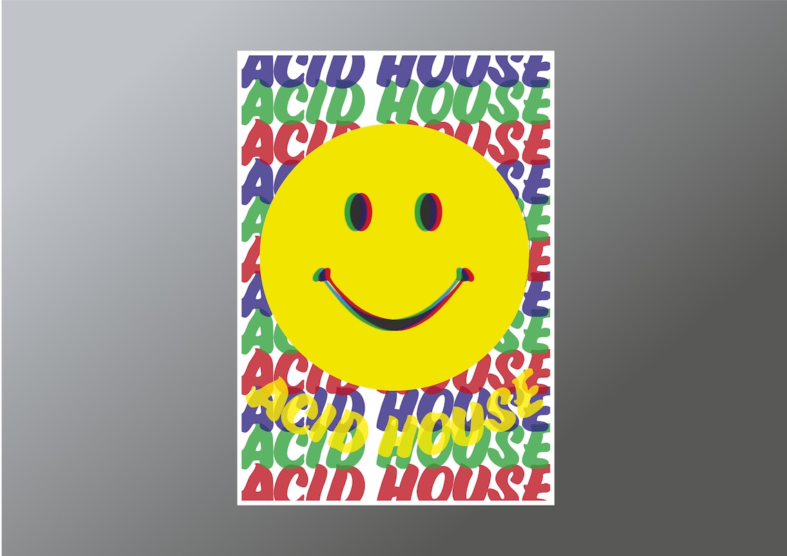 Acid House Smiley Face Print Etsy