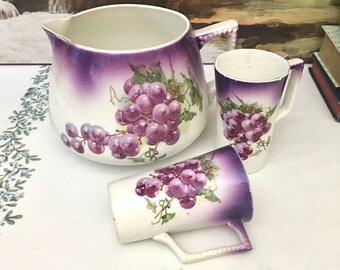 Antique Dresden Potter China Pitcher with Dogwood Blooms