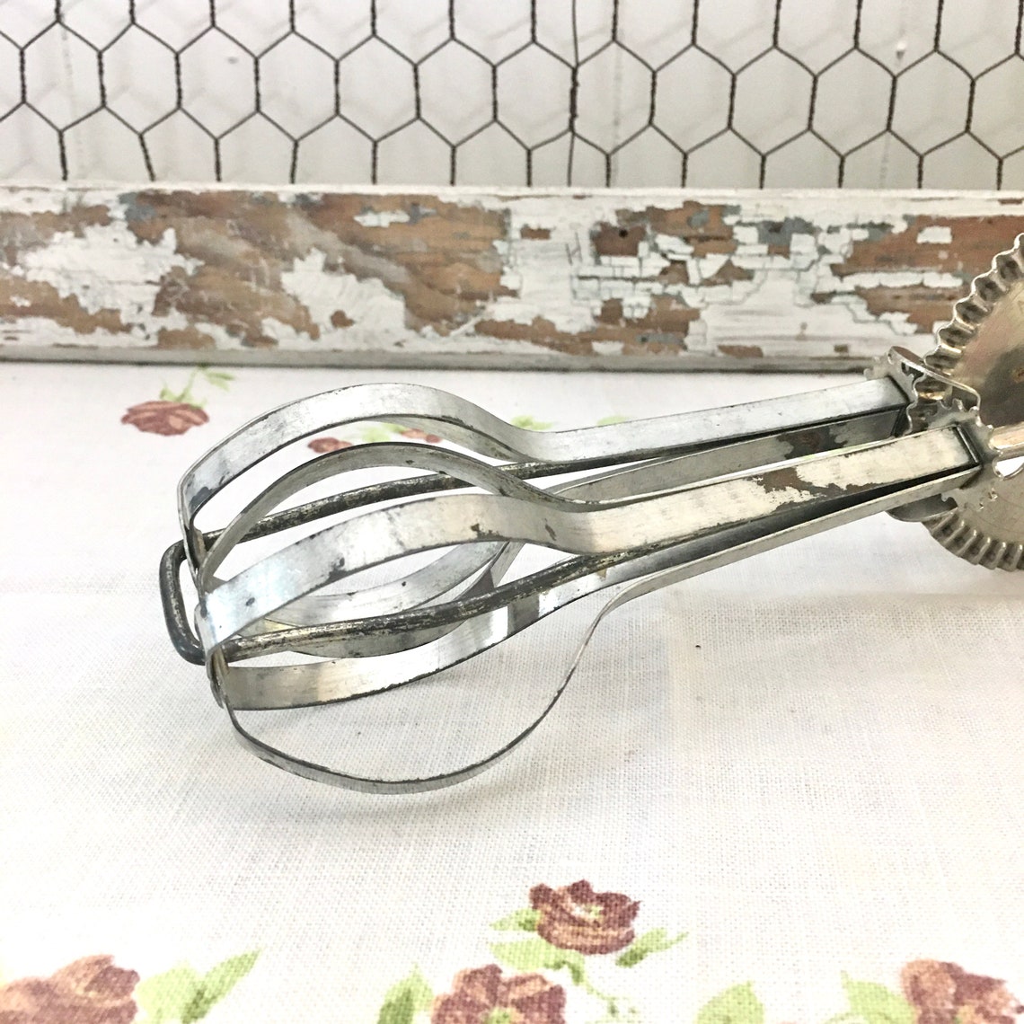 Vintage Red Wood Handle Rotary Beater Etsy