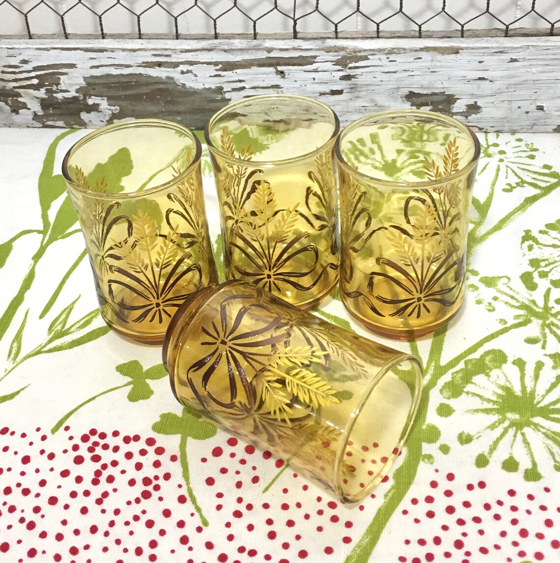 Vintage Libbey Amber Juice Glasses Wheat With Bows Etsy