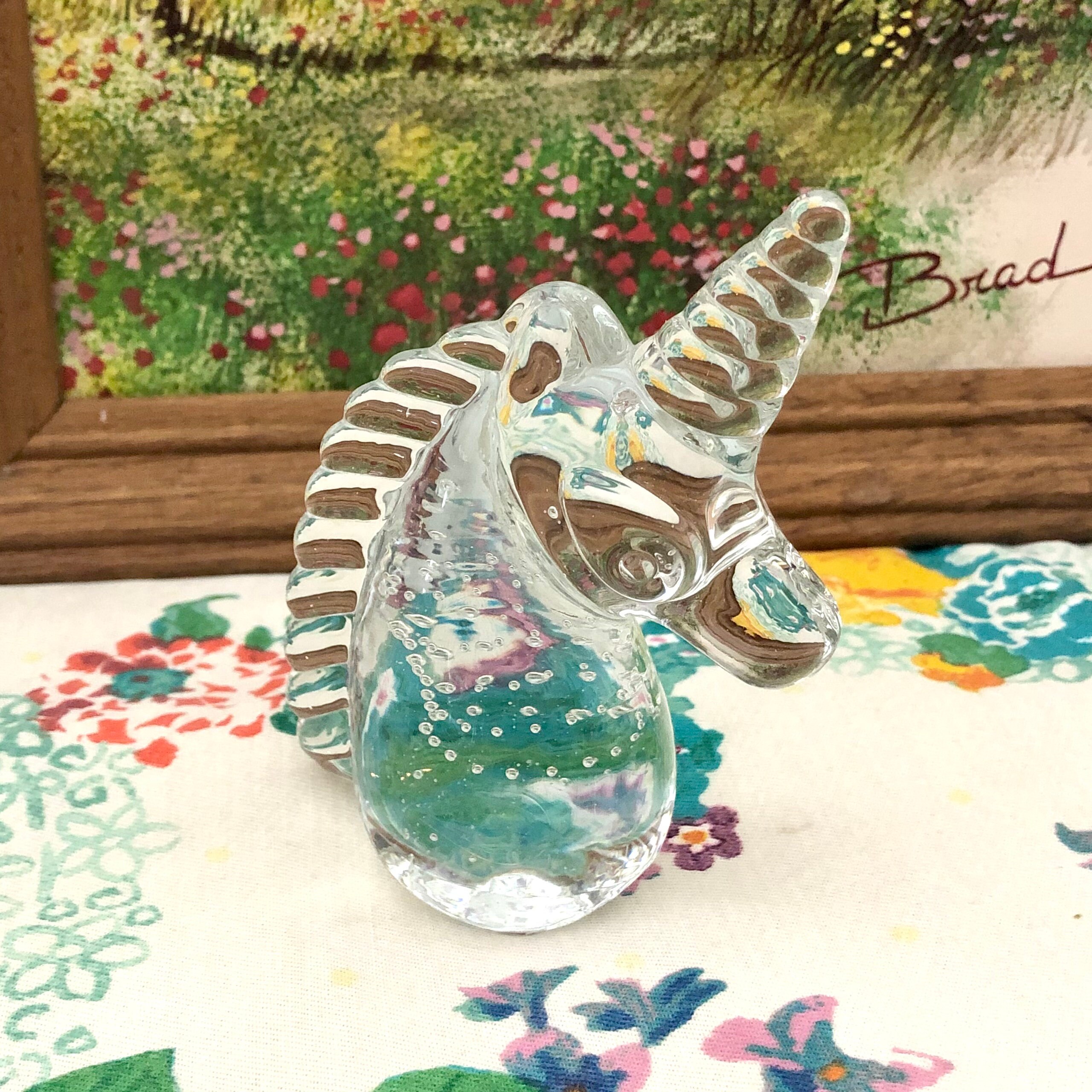 Glass Unicorn Paperweight With Controlled Bubbles Etsy
