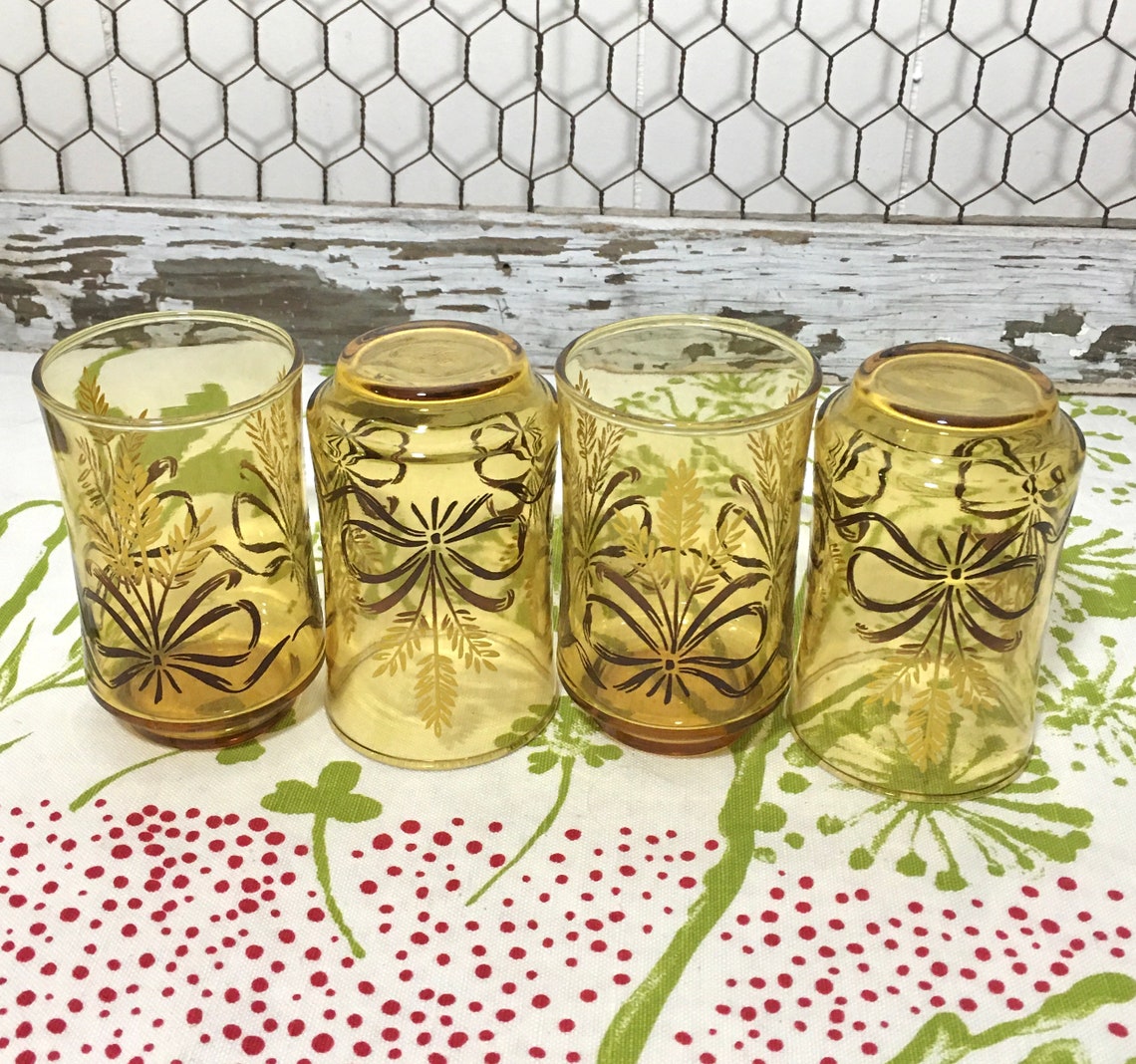 Vintage Libbey Amber Juice Glasses Wheat With Bows Etsy