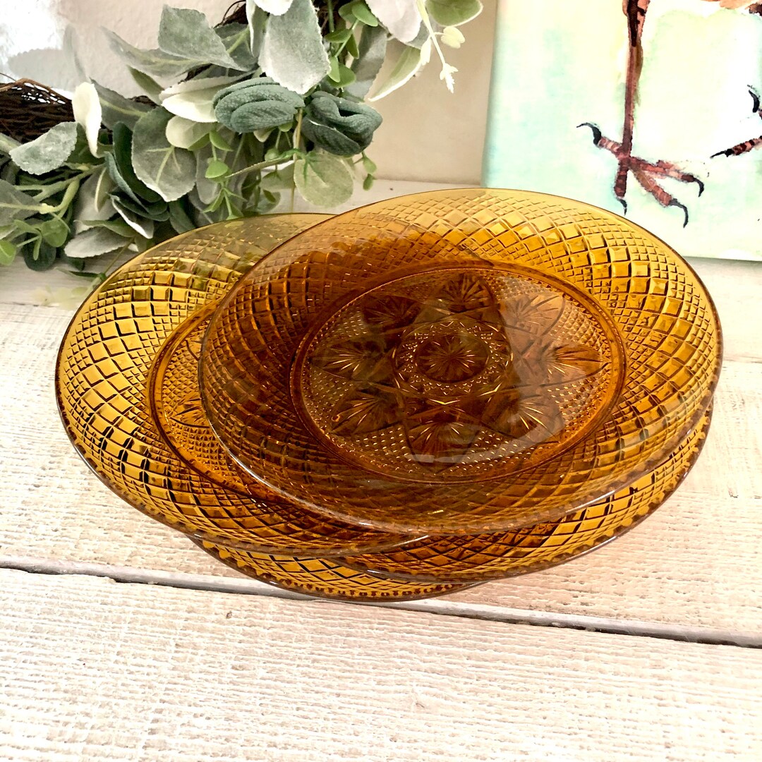 Vintage Luminarc Cristal Darques Durand Amber Salad Plates Etsy
