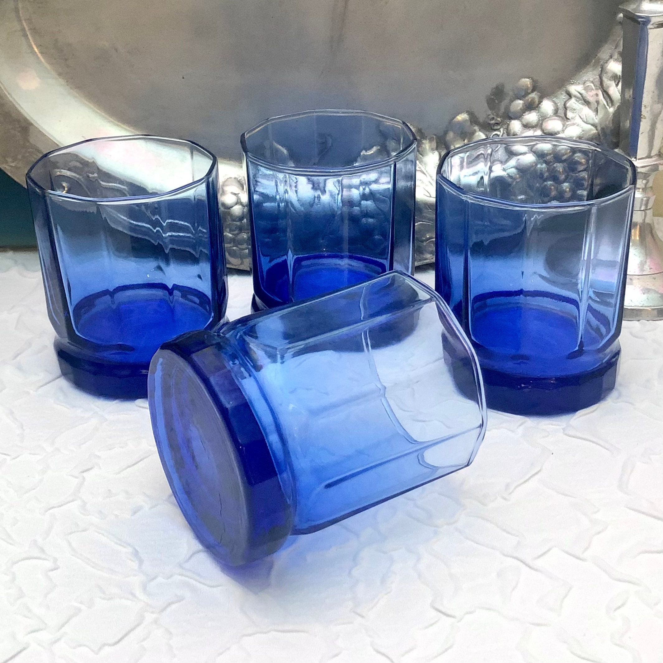 Vintage Anchor Hocking Essex Cobalt Blue Low Ball Glasses Etsy