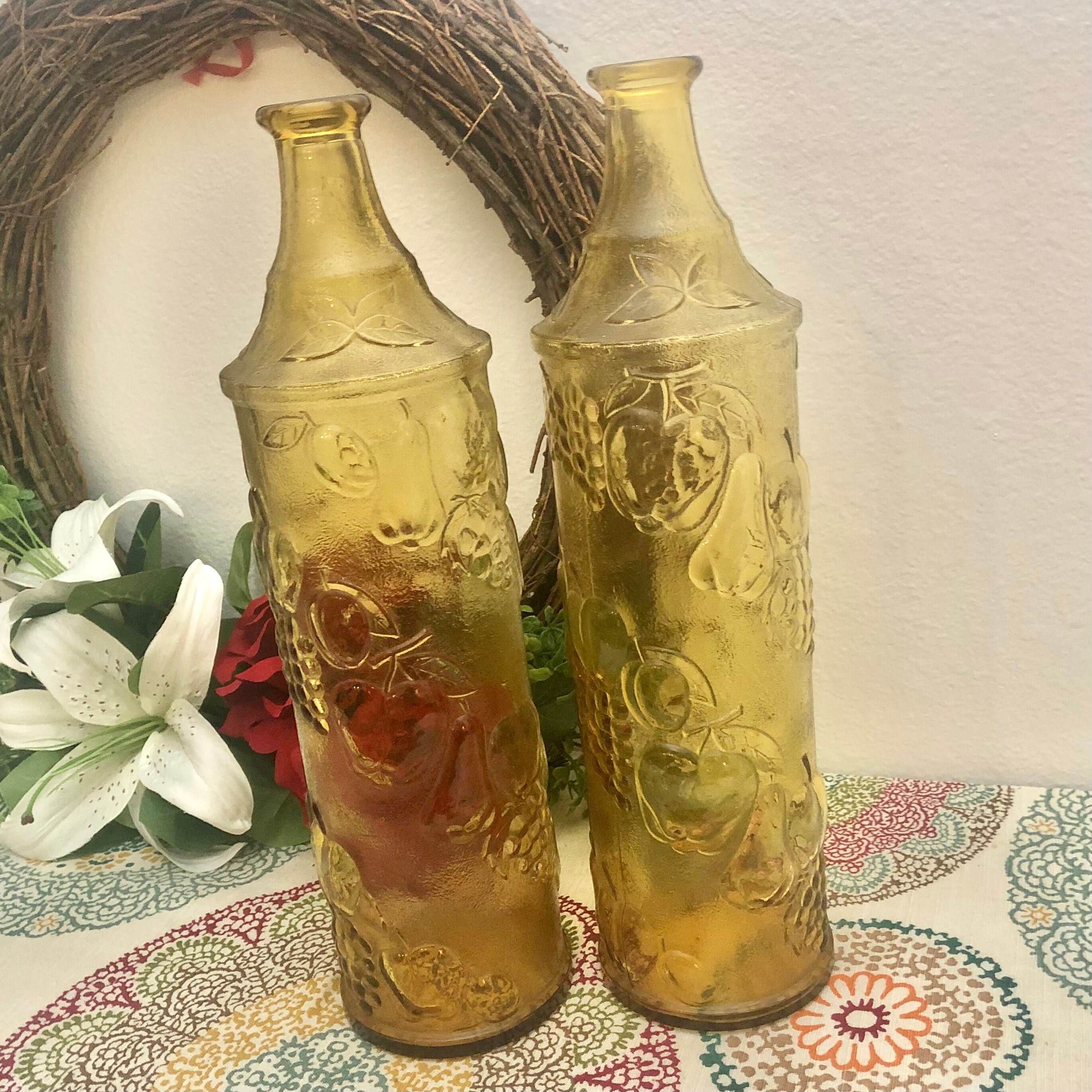 Vintage Embossed Italian Glass Bottles Etsy