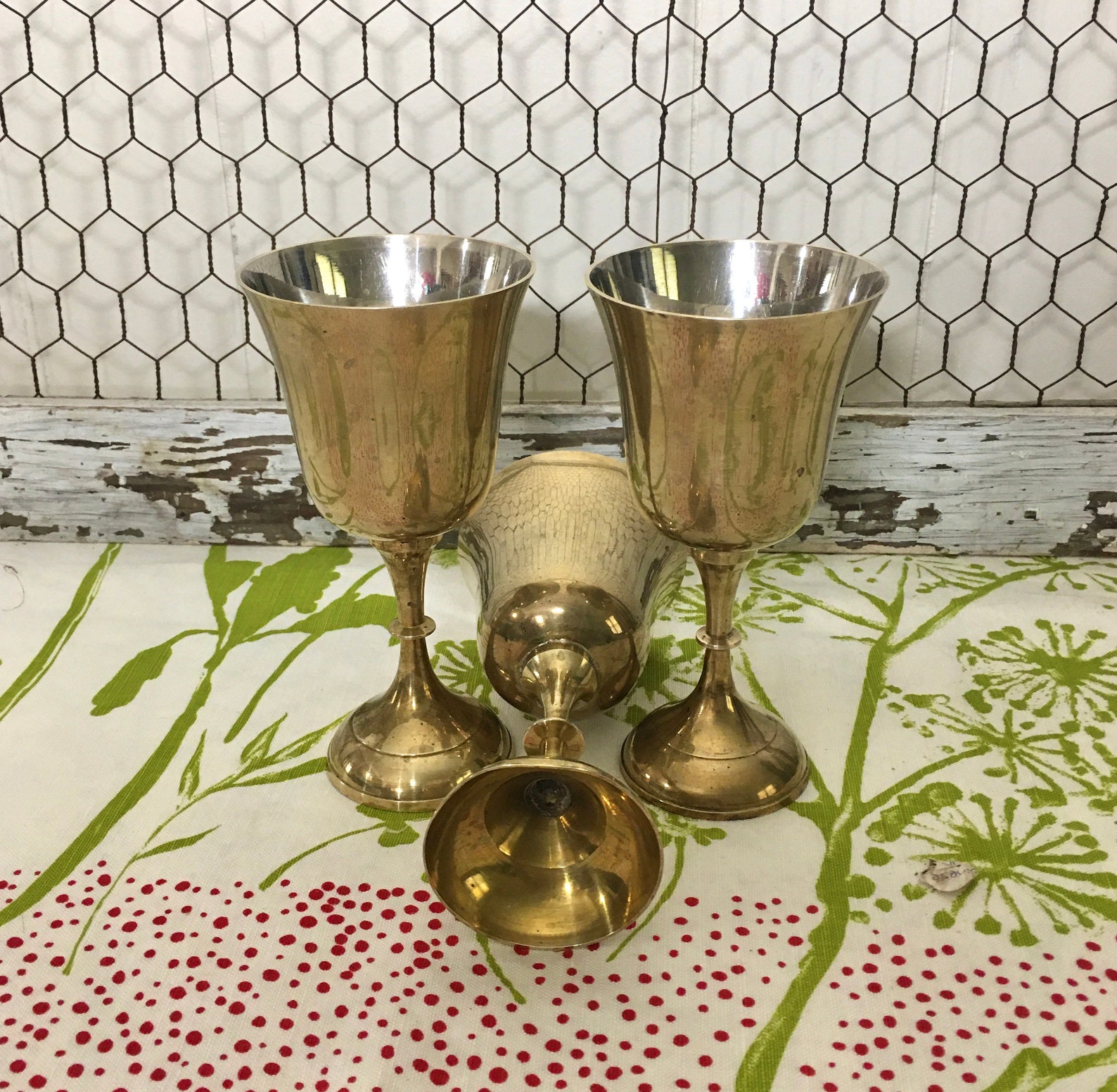 Vintage Brass and Silver Plate Goblets Etsy