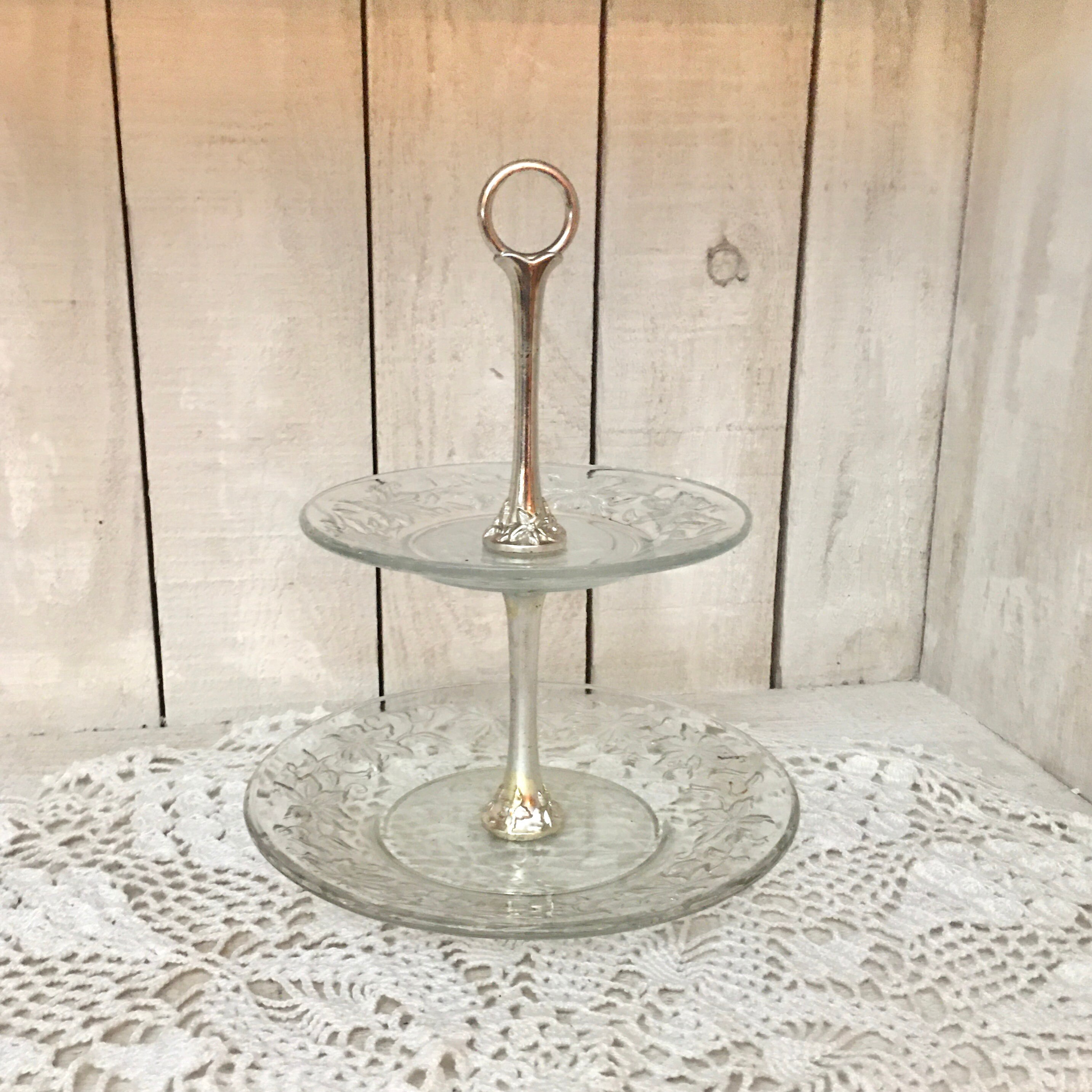 Vintage Two Tiered Glass Serving Tray Etsy