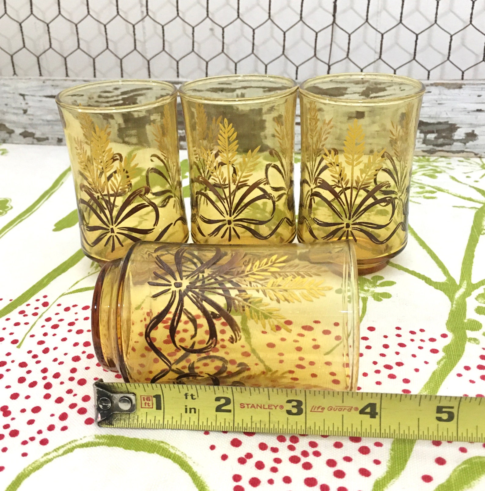 Vintage Libbey Amber Juice Glasses Wheat With Bows Etsy