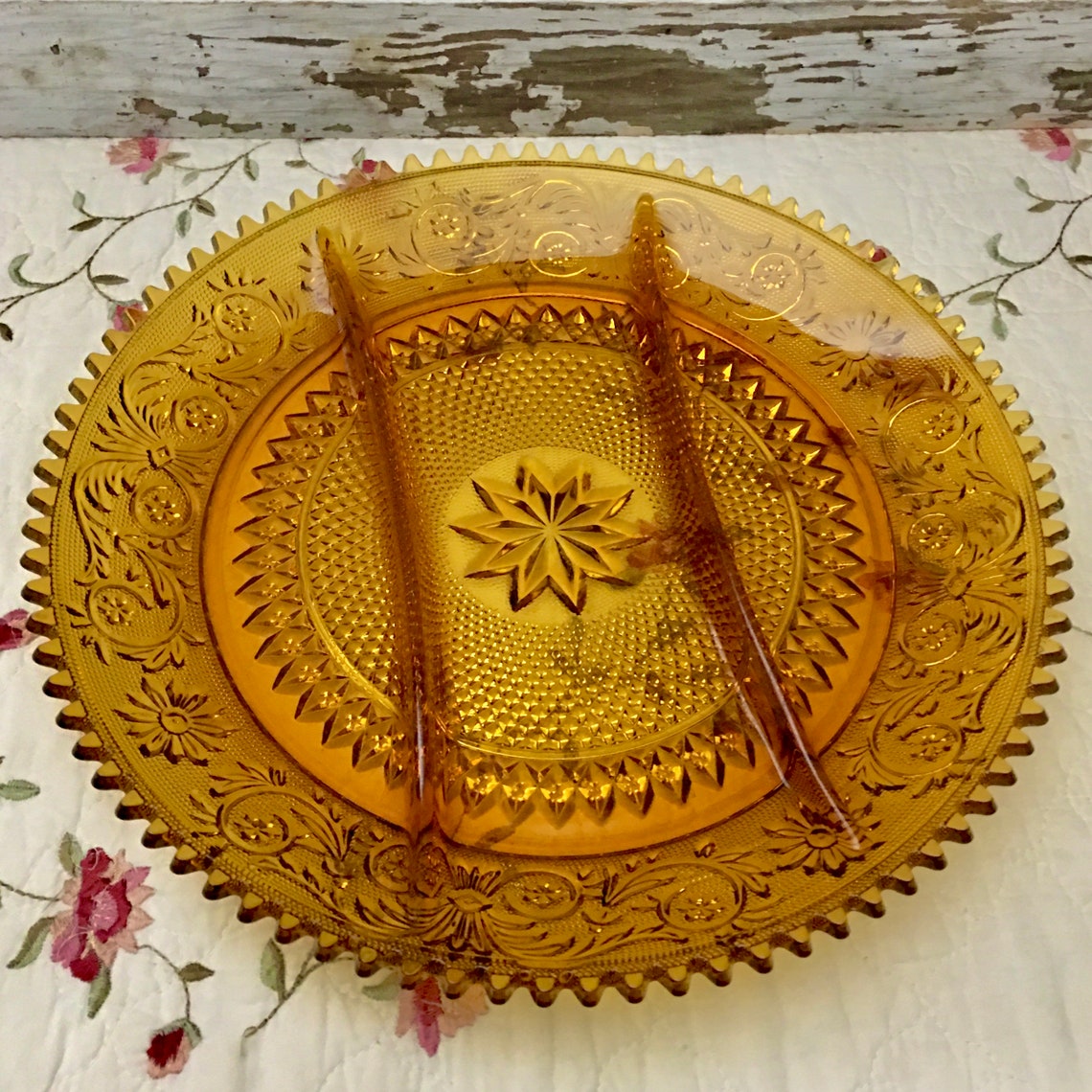 Vintage Amber Tiara Divided Serving Tray Sandwich Glass Etsy