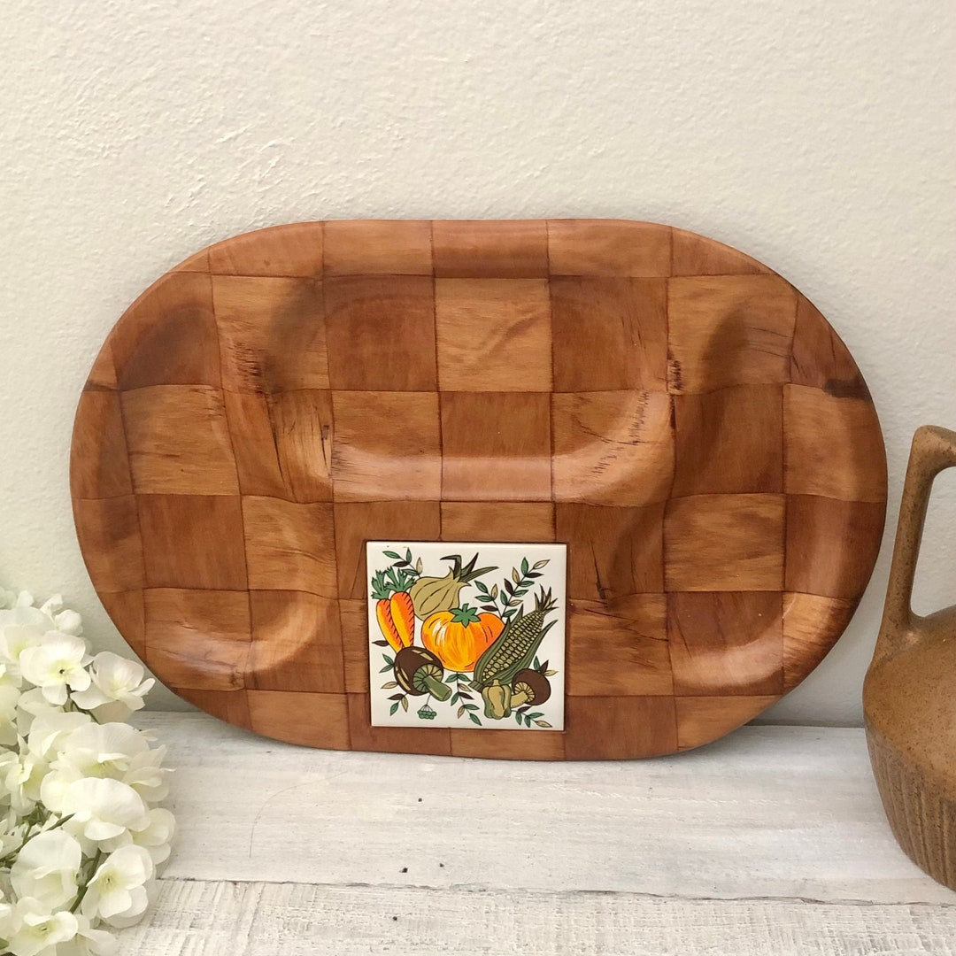 Vintage Bamboo Serving Tray Etsy