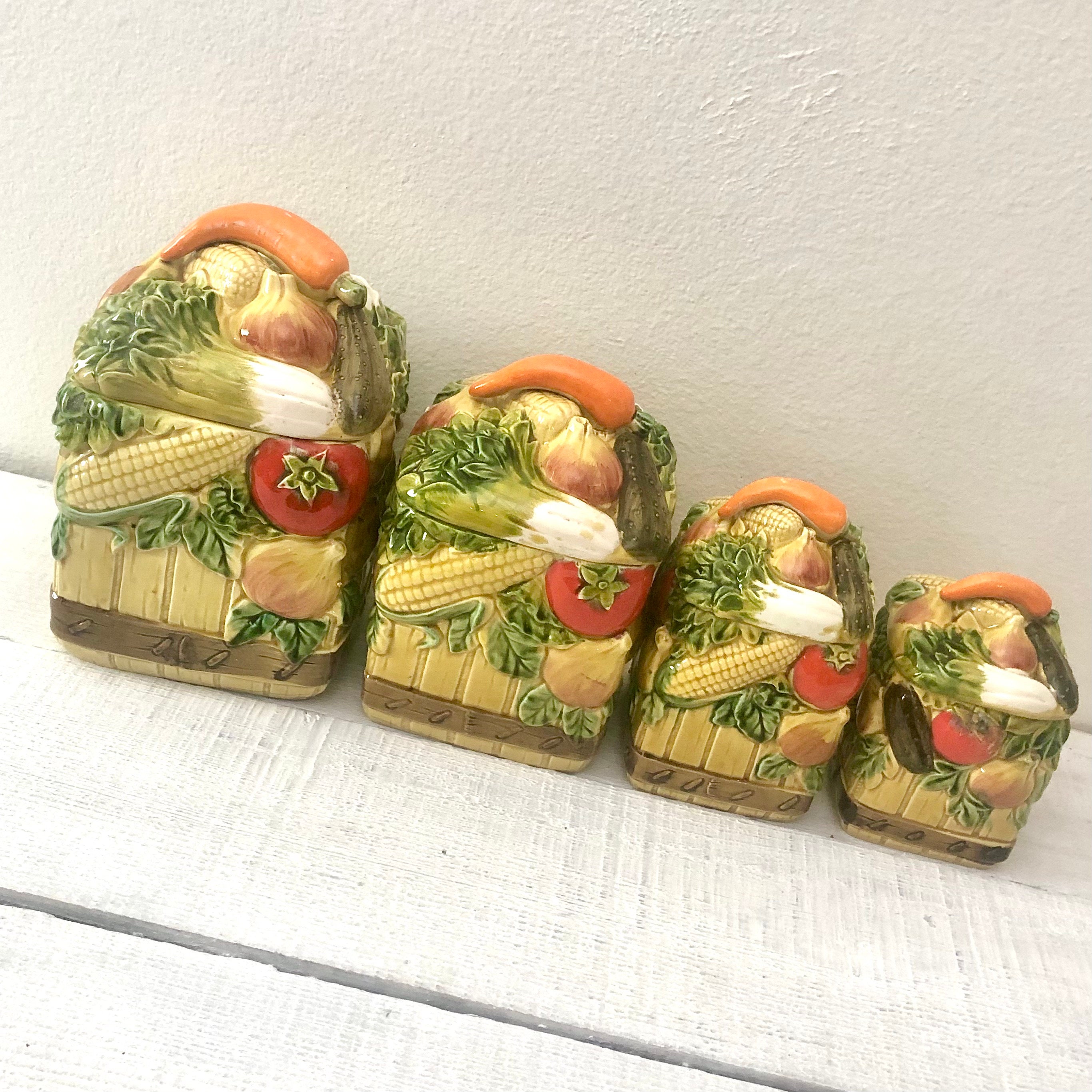 Vintage Majolica Canister Set New Trends Inc Japan Etsy