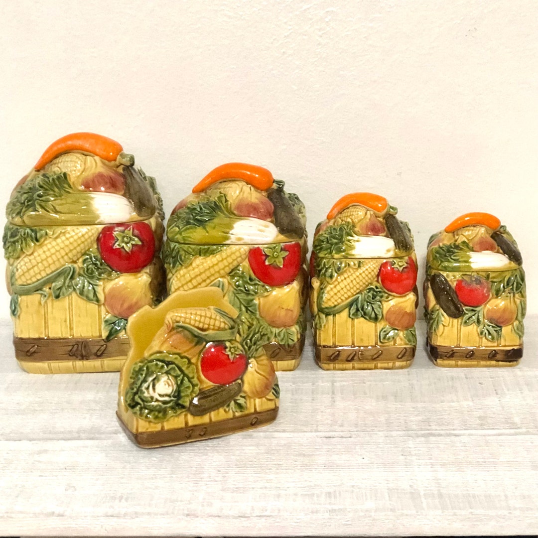 Vintage Majolica Canister Set New Trends Inc Japan Etsy