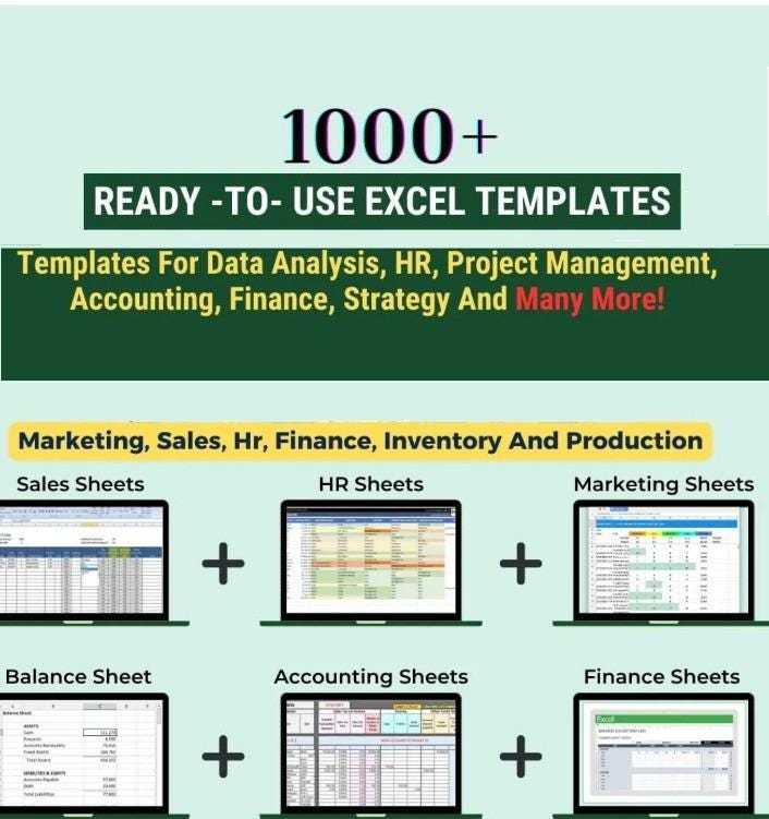 1000 Excel Templates Bundle | Accounting, Business and Project Management Excel Templates | Easy to Use and Editable