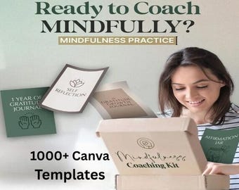 1000 Mindfulness canva templates | mindfulness coaching bundle | mindfulness workbook | Mindfulness journal canva | life coaching templates