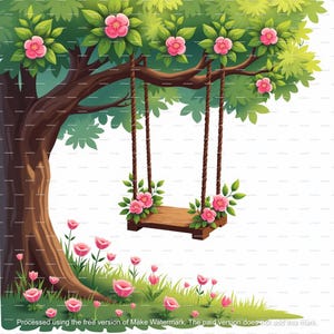 10 Swing in Tree Clipart, Floral Swing Watercolor PNGs, Printable Clipart, Digital Download for Crafts & Junk Journals