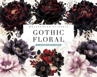 27 gothic floral png bundle | watercolor gothic roses | floral png bundle | png clipart bundle | flower clipart bundle | gothic floral png