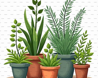 10 Herbs in Pots Clipart Set, Watercolor Herb pots, Printable Kitchen Decor, High-Quality png, Digital Download for Crafts & Journals