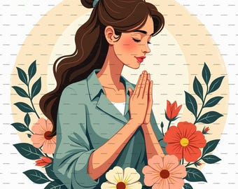 10 Praying Woman Floral Clipart, Watercolor Prayer clipart, High Quality PNGs, Printable Digital Download for Paper Crafts & Junk Journals