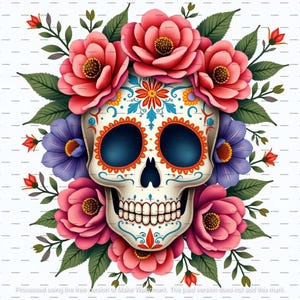 10 Sugar Skull Clipart Set, Floral Mexican Skull, Printable Watercolor PNGs, Digital Download, Scrapbook, Junk Journal, Paper Craft