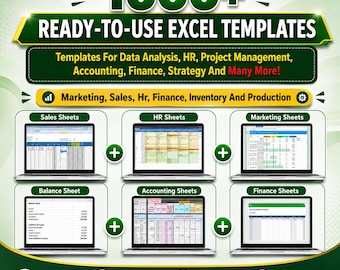 1000+ Excel Templates Bundle | Business, Accounting, HR, Sales, Marketing & Project Management Spreadsheets | Instant Digital Download