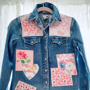 Women&#39;s denim shirt/patched and embroidered size small
