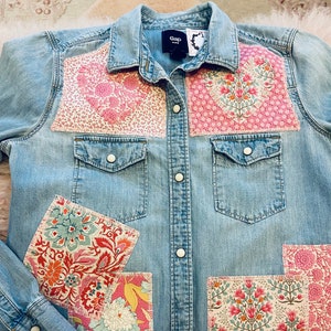 Denim shirt embroidered and patched