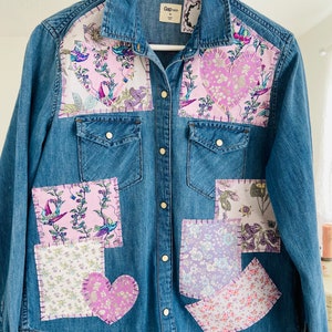 Denim shirt embroidered and patched