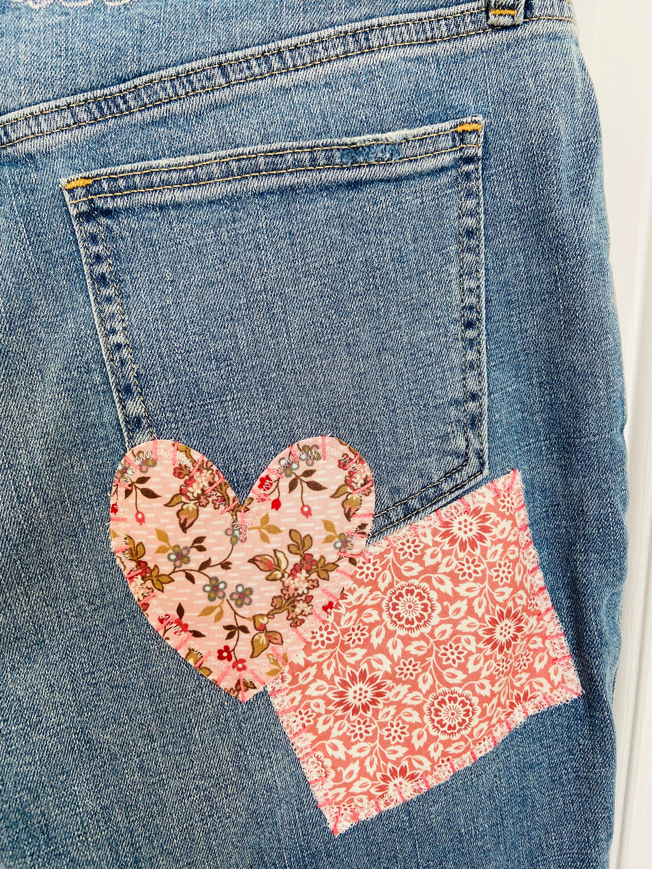 Andmary　Heart hip denim ピンクステッチ ANDMARY】Heart hip denim skirt