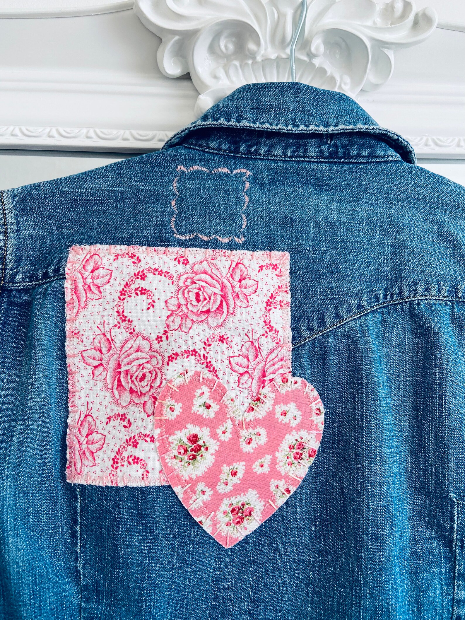 Women's Denim Shirt/patched and Embroidered Size Small Etsy