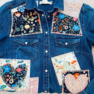 Denim shirt embroidered and patched/ size medium