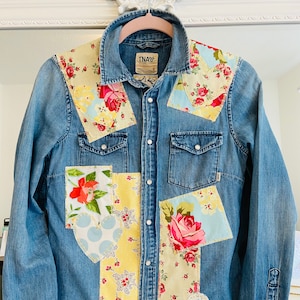 Denim shirt embroidered and patched