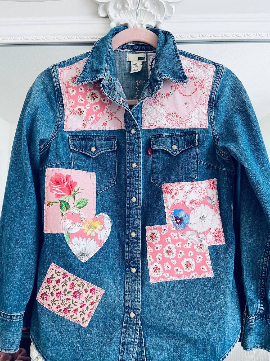 Women's Denim Shirt/patched and Embroidered Size Small Etsy