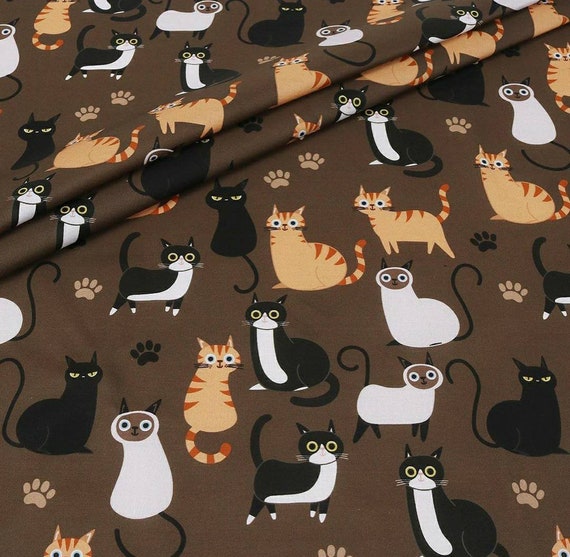 COTTON FABRIC by the yard CAT fabric Percale Kitten fabric Etsy
