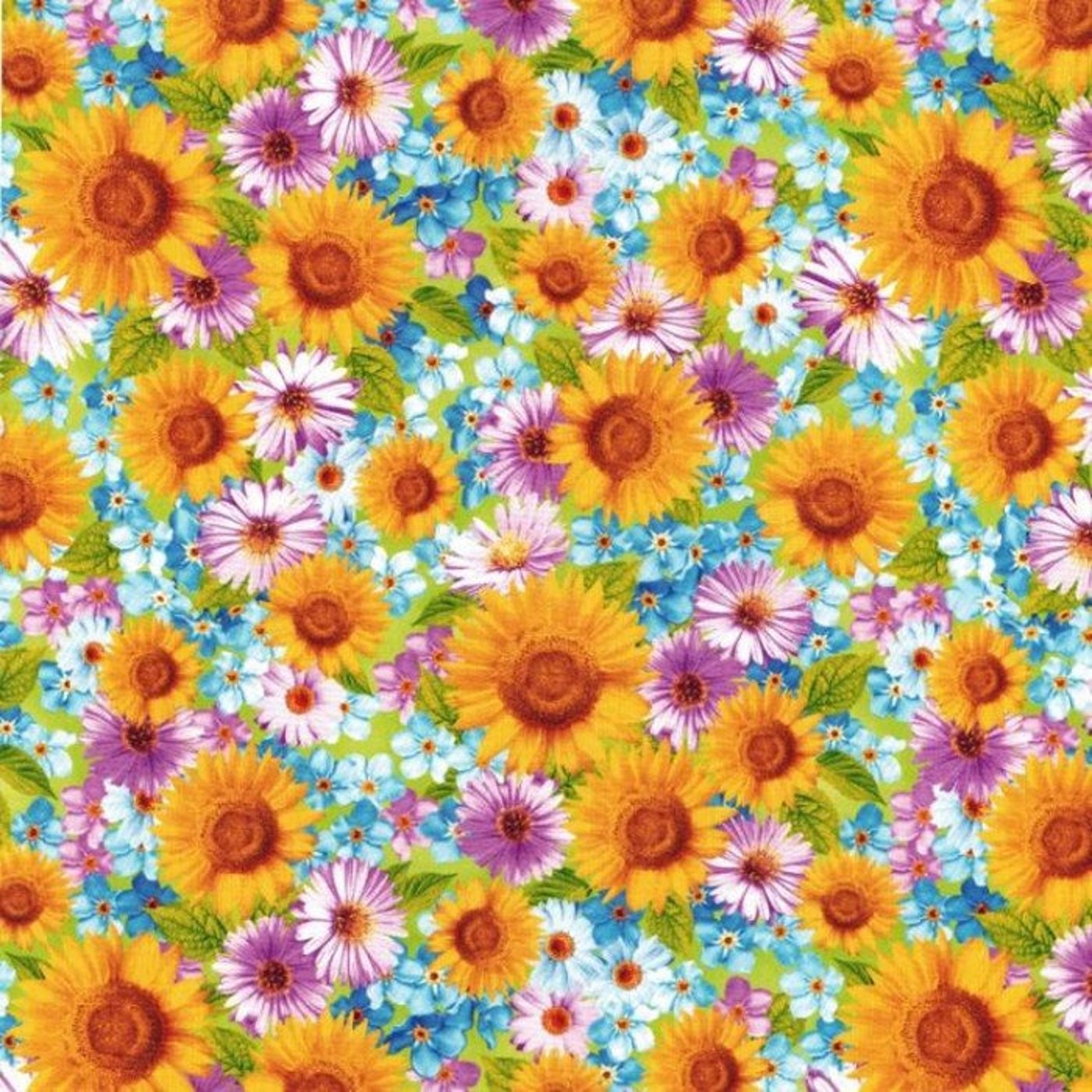 FLORAL fabric sunflower print calico fabric 100 Cotton fabric Etsy